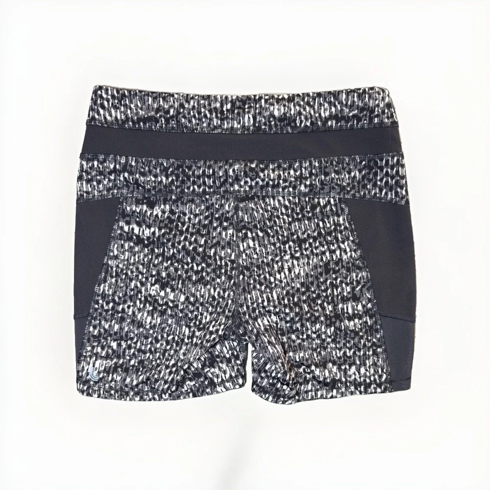 Lole Women's M Black Gray Printed Compression Athletic Bike Shorts